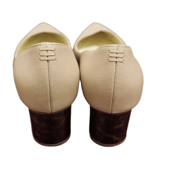 Sarah Flint Beige Leather Block Heel Pumps 39.5 Tortoise Heel Pointed Toe Italy - Picture 10 of 16